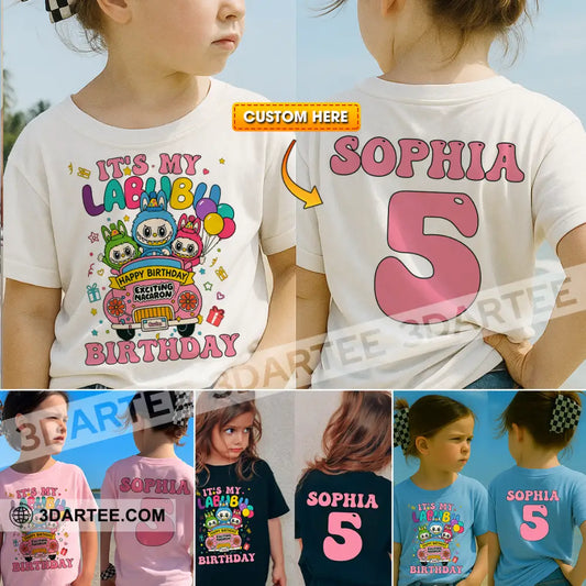Kid And Adult T-Shirt - Custom Labubu The Monsters T-Shirt It’s My Labubu Birthday Happy Birthday Design Kid T-shirt