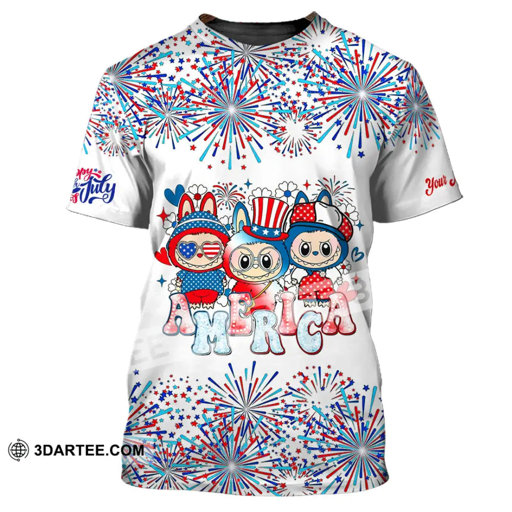 Unisex Shirt - Custom Labubu The Monsters Cute Shirt America Happy Fourth of July Cute Collectible Gift T-Shirt / S