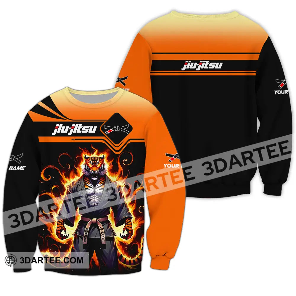 Unisex Shirt - Custom Name Jiu Jitsu Fire Tiger Long Sleeve / S T-Shirt