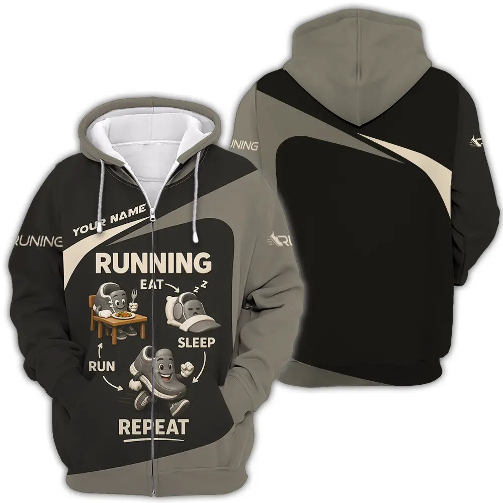Unisex Shirt - Custom Run Eat Sleep And Repeat Running Lover Runner Shirt Zipper Hoodie / S T-shirt
