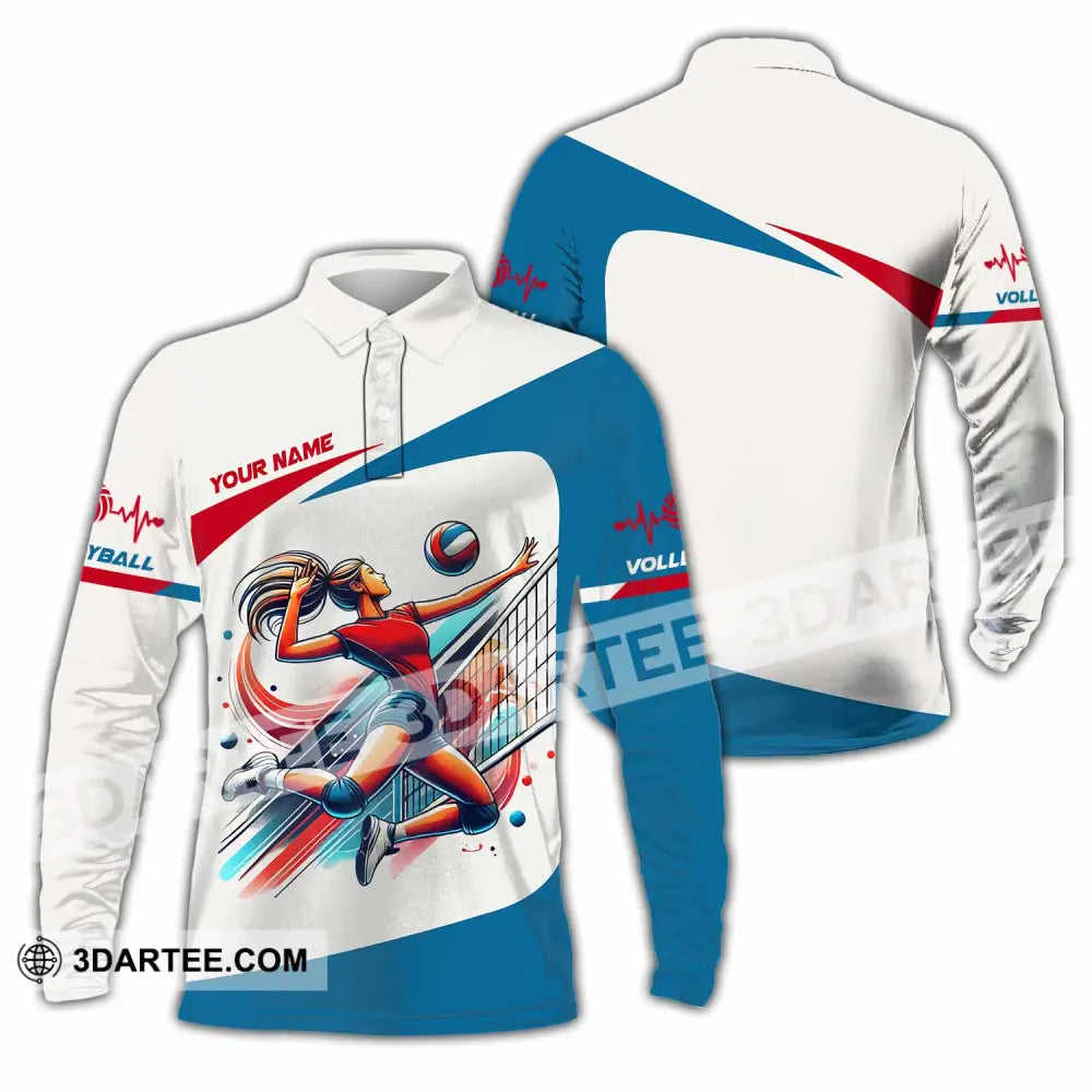 Unisex Shirt - Custom Text Shirt Volleyball Long Sleeve Polo / S T-shirt