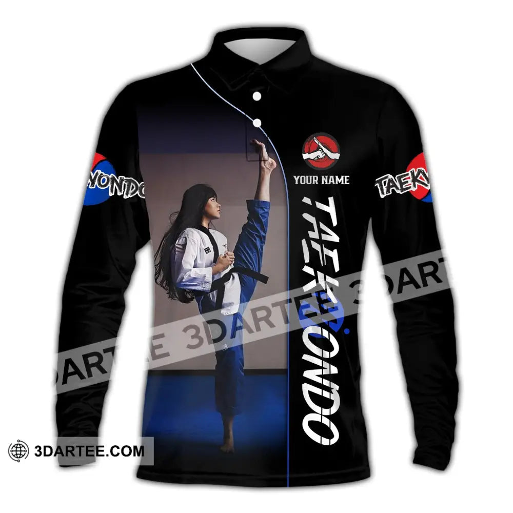Woman Shirt Custom Name Taekwondo Hoodie Polo Long Sleeve Gift For Lovers / S T-Shirt