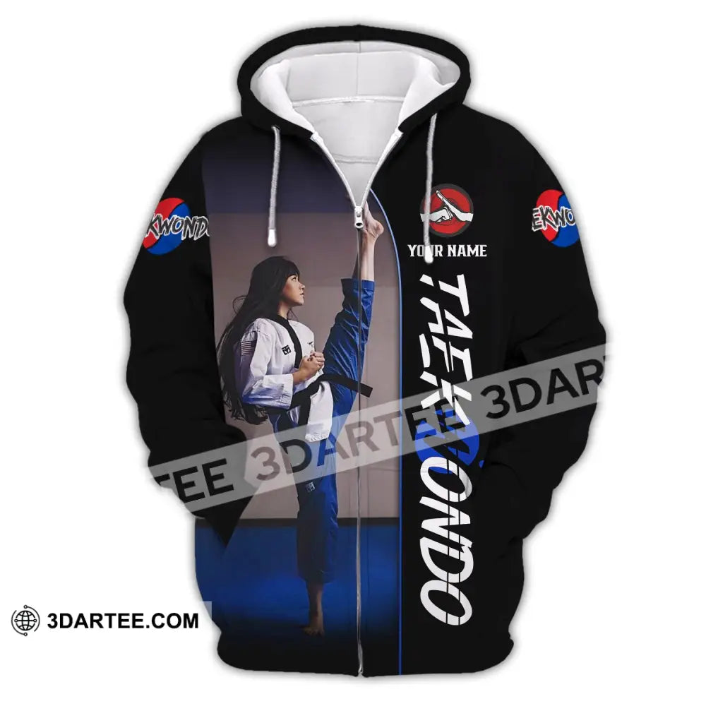 Woman Shirt Custom Name Taekwondo Hoodie Polo Long Sleeve Gift For Lovers Zipper / S T-Shirt