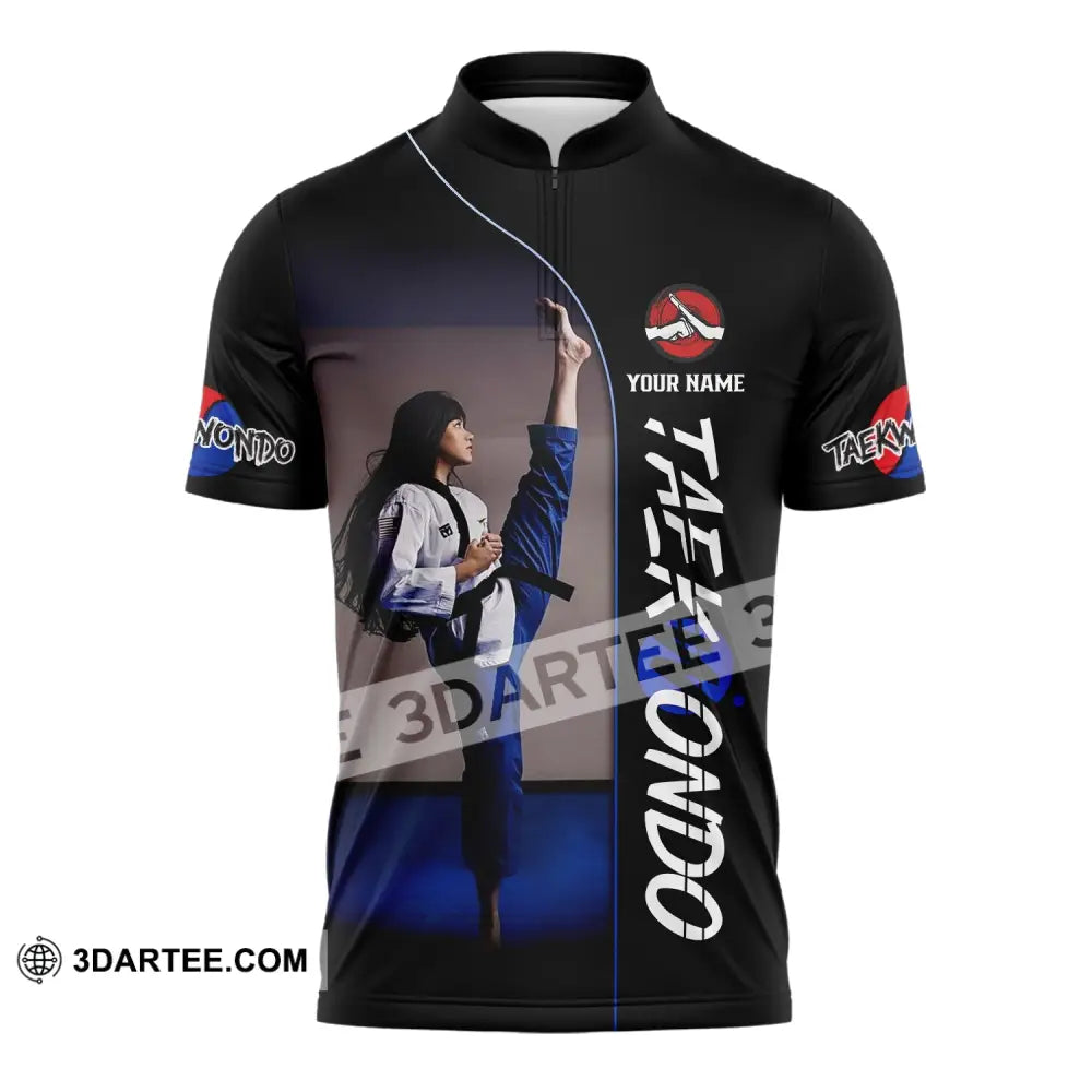 Woman Shirt Custom Name Taekwondo Hoodie Polo Long Sleeve Gift For Lovers Zipper / S T-Shirt